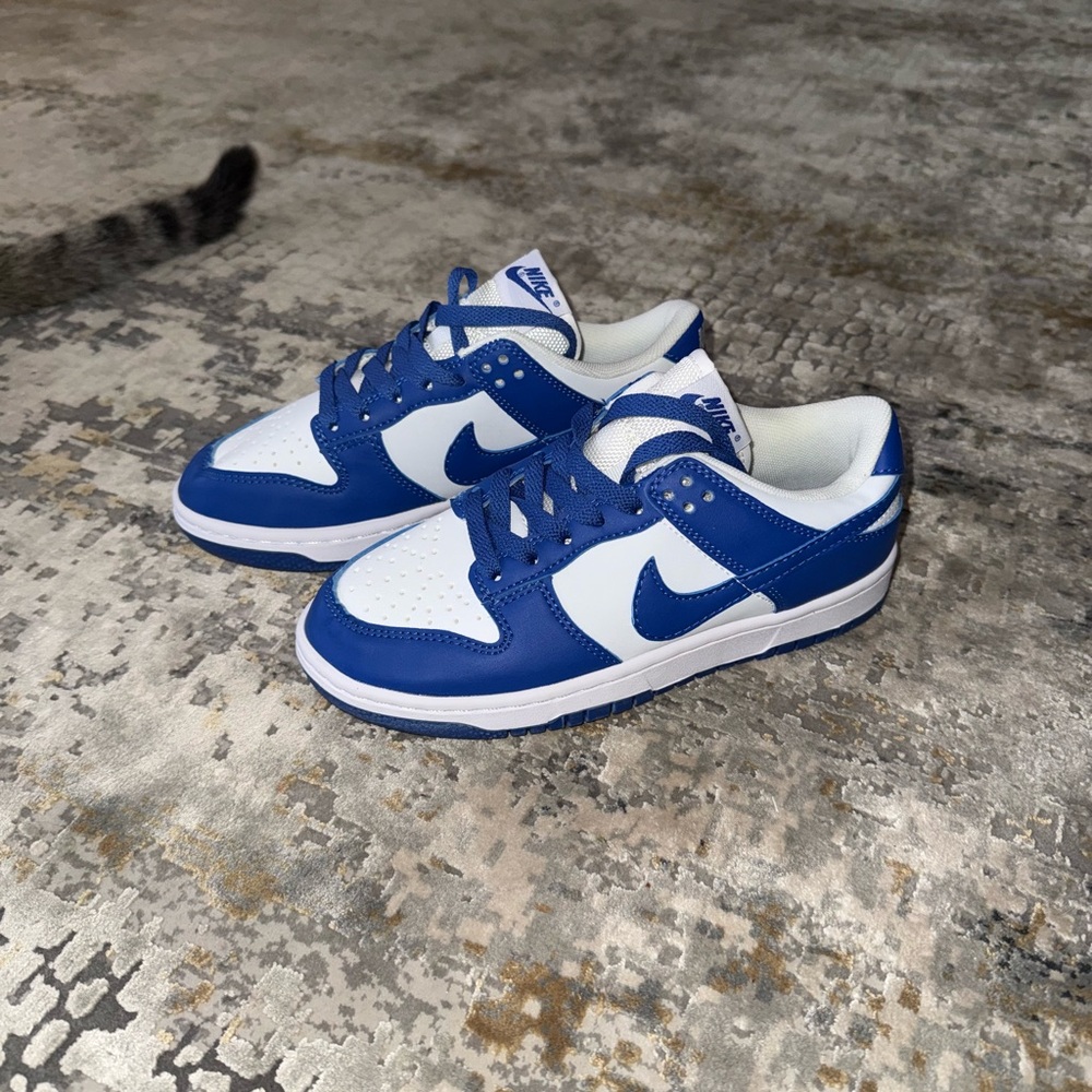Blue and White Low Top Sneakers with Nike Swoosh